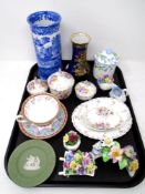 A tray of Spode Italian spill vase, Carlton ware Mikado vase,