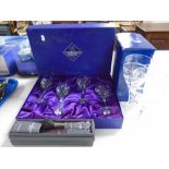 A set of four crystal wine glasses in box together with further Gleneagles crystal glasses,