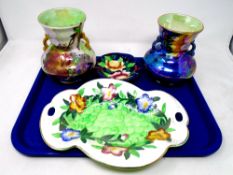 A tray of four pieces of Maling Storm pattern vase,