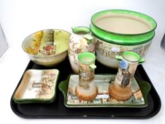 A tray of Royal Doulton series ware ceramics, Dickens ware bowl,