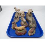 A tray of Border Fine Arts figures including lambs, sheep with sheep dog,