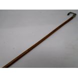 An antique cane with silver plated hoof terminal.
