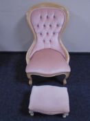 A Victorian style lady's chair with stool in pink dralon