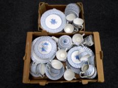 A large quantity of blue and white Royal Victoria ironstone tea and dinnerware.
