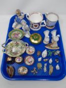 A tray of miniature Aynsley pill box, Wade Whimsies,