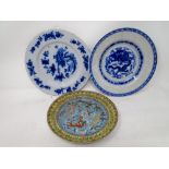 Three antique Chinese porcelain plates and bowls.