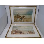 A colour print after Myles Birket Foster : figures playing on a beach, 45cm by 29cm,