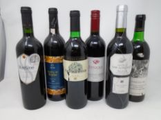A bottle of Cosecha 1982 red wine, together with five further bottles of red wine, Merlot,
