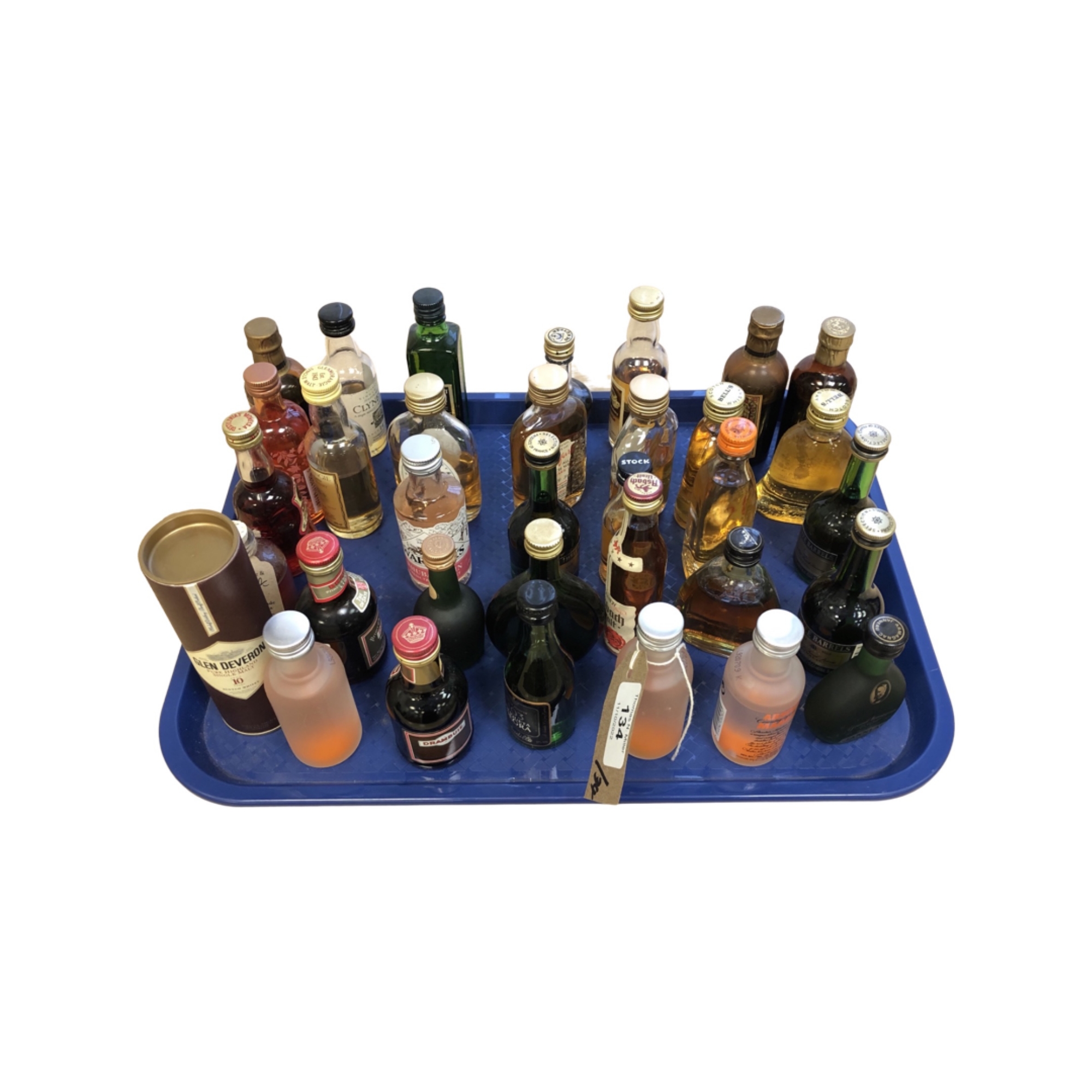 Thirty four alcohol miniatures - Whisky, Cherry Brandy, Drambuie, Vodkaa, Brandy, Gin, Cognac, etc.