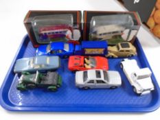 A tray of die cast vehicles including Corgi.