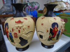 A pair of Cyples Old pottery Chinese style vases.