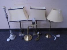 Five assorted contemporary table lamps, three with shades.