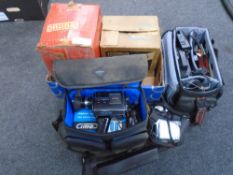 Two cases containing a Canon video camera, a Chinon movie camera, a Sony Video 8 movie recorder,