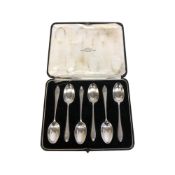 A set of six silver teaspoons, London 1930, boxed.