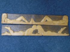 Two wooden erotic carvings.