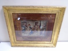 A gilt framed photogravure depicting children in a classroom, 52cm by 44cm.