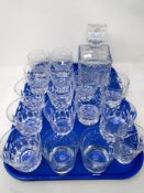 A tray of crystal, decanter,