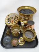 A tray of antique and later brass,