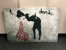 A canvas print after Banksy : Love Sick, 120cm by 80cm.