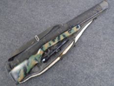 A BSA Airsporter 22 calibre air rifle with camouflage stock, in carry bag with RWS 4x32 scope.