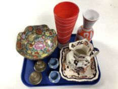 A tray of Masons Mandarin pattern jug, bowl, decorative vase, Wedgwood pots.