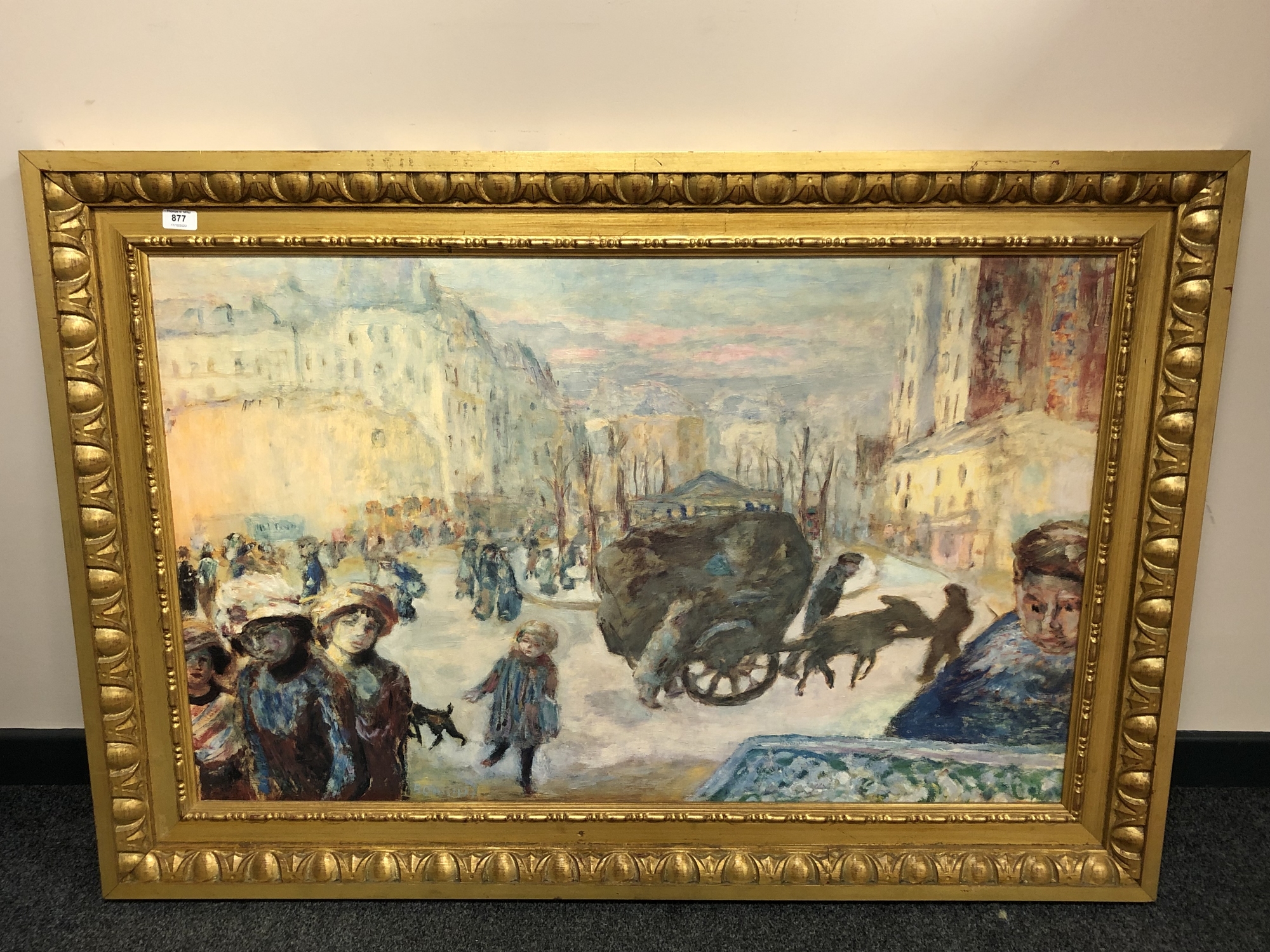 An Artagraph edition on canvas depicting figures in a street, 108cm by 68cm.