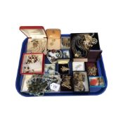 A tray of vintage and later costume jewellery.