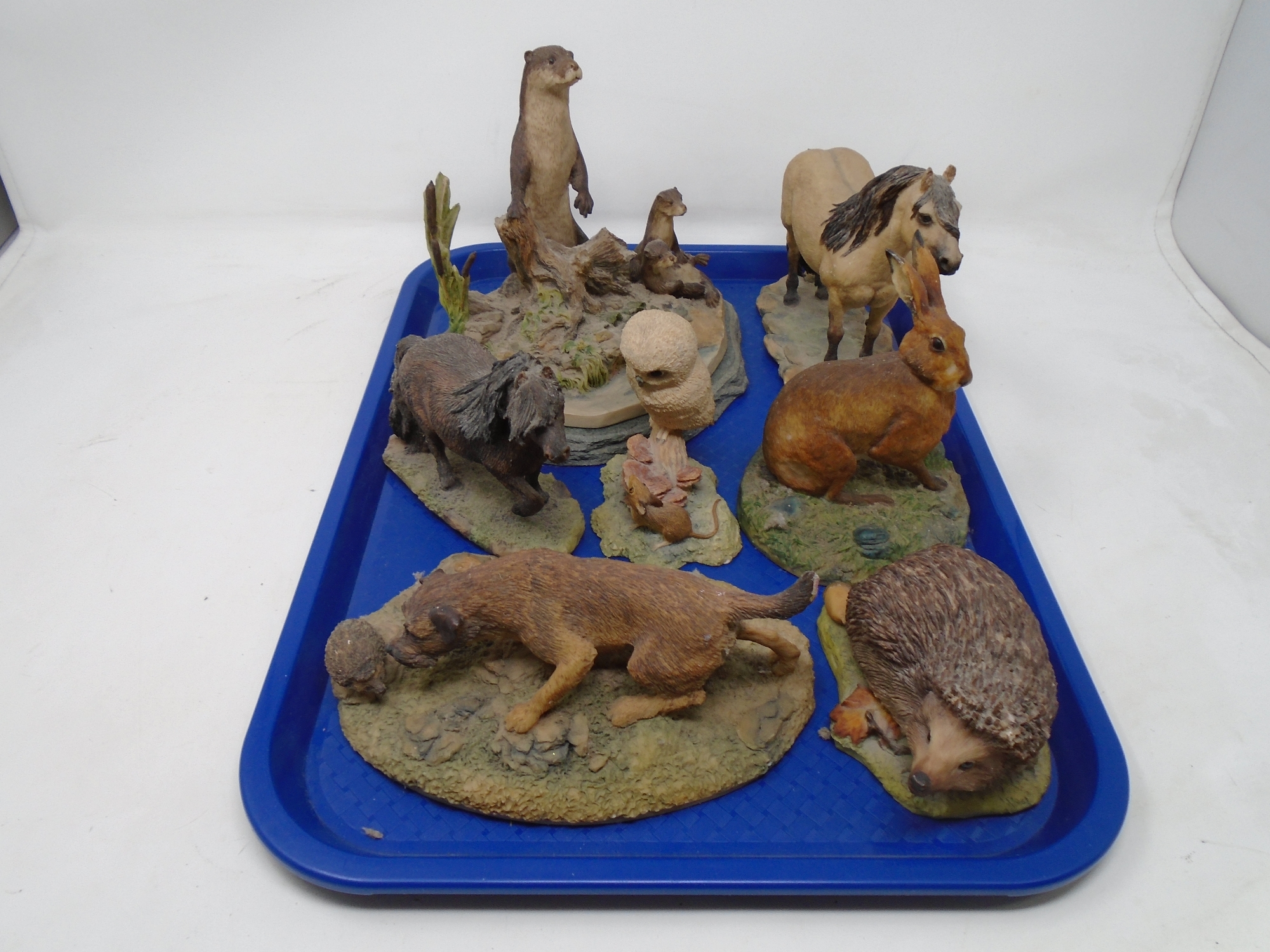 A tray of Border Fine Arts figures including border terrier, hedgehog etc.