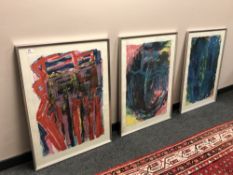 Three abstract colour prints after Jan Sivertsen, signed in pencil, each 55cm by 76cm.