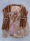 A vintage brown mink fur coat together with stole.
