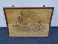 A wooden carved panel depicting Neptune 80 cm x 56 cm,