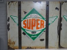 A Japanese enamelled metal AV-Gas Superdry sign.