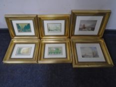 Six gilt framed prints depicting sailing scenes and scenes of Newcastle.