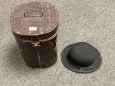 An antique metal storage tin together with an A J White bowler hat CONDITION REPORT:
