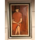 Continental school : Portrait of a girl in red dress, oil-on-canvas, in frame and mount,