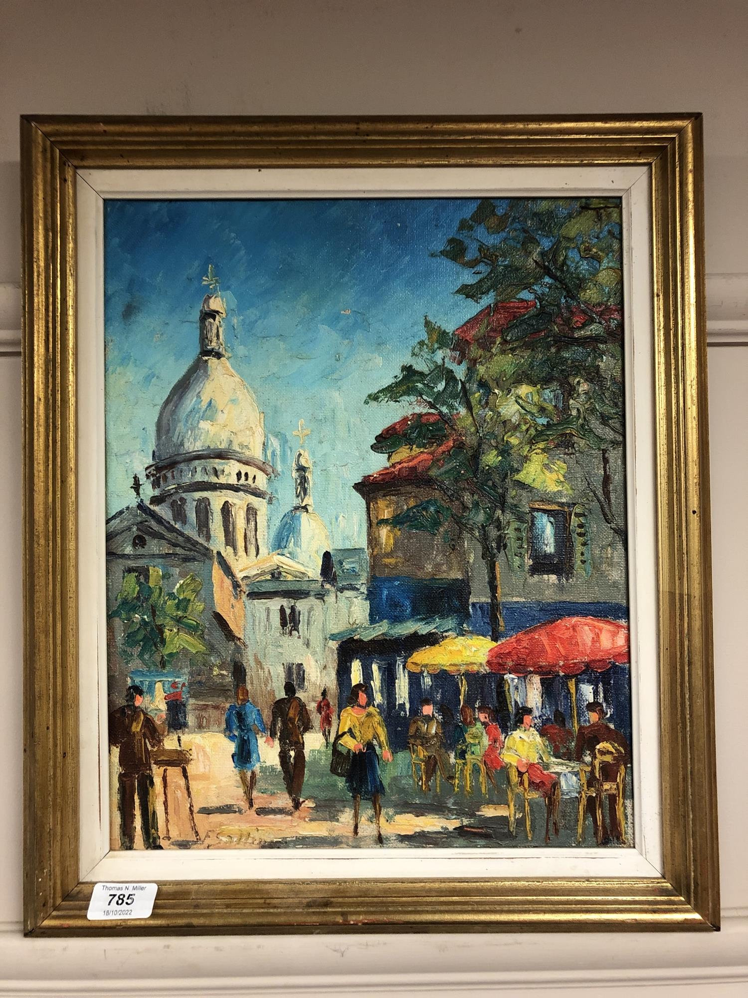 Continental school : Summer market with spire beyond, oil-on-canvas, in gilt frame and mount,