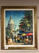 Continental school : Summer market with spire beyond, oil-on-canvas, in gilt frame and mount,