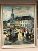 J. Nuf : Continental street market, oil-on-canvas, in gilt frame and mount, 76cm by 62cm.