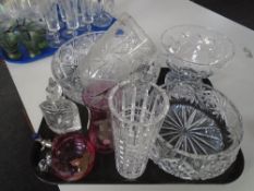 A tray of crystal and glass, bowl,