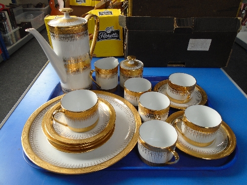 A tray of hand painted golden lustre Thai coffee china