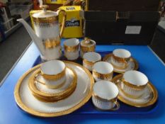 A tray of hand painted golden lustre Thai coffee china