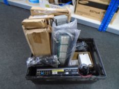 A crate of Enterasys control panel, circuit boards,