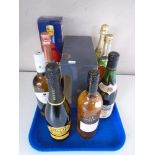 A tray of alcohol, Chardonnay, Prosecco, rose,