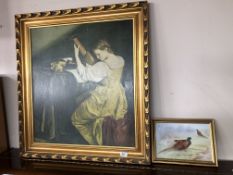 A print after Orazio Gentileschi : The Lute Player, in gilt frame,