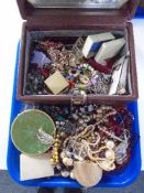A tray and box of costume jewellery,