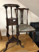 A Victorian style wig stand fitted with drawers together with a 19th century mahogany chair on