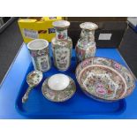 A tray of 19th century and later Cantonese ceramics, vases,