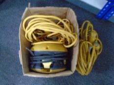 A box containing 110v extension leads.