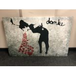 A canvas print after Banksy : Love Sick, 120cm by 80cm.