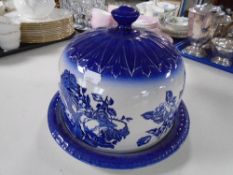 A Staffordshire blue and white cheese dish and cover
